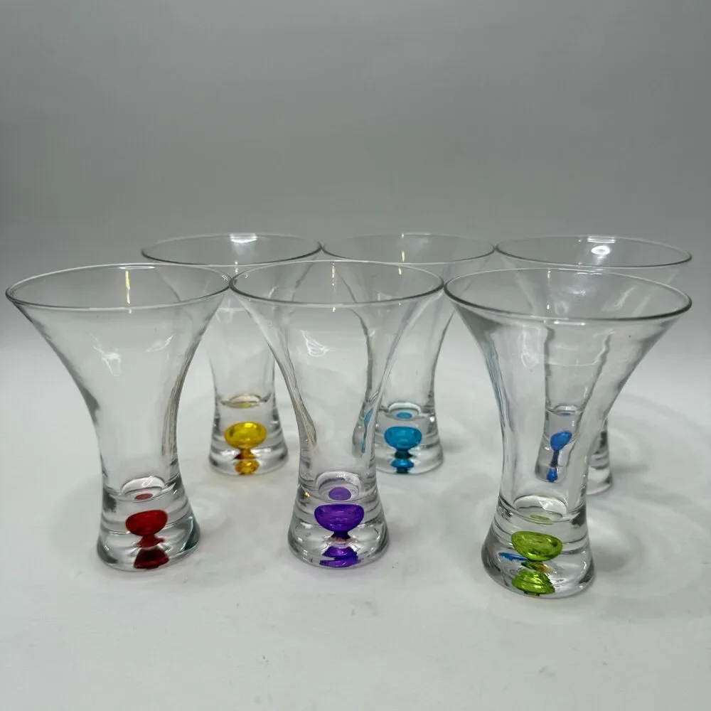 Vintage MCM Hand Blown Multi Color Bubble Cordial Art Glass Set Of 6 Barware